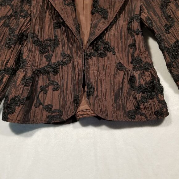 Anthracite Size 6 Blazer Jacket Brown Crepe 3D Black Floral Applique Blazer - Picture 2 of 8